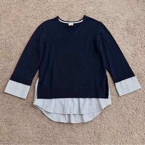 Chico’s Navy Knit Striped Shirttail Sweater Shirt Womens 0 (S)